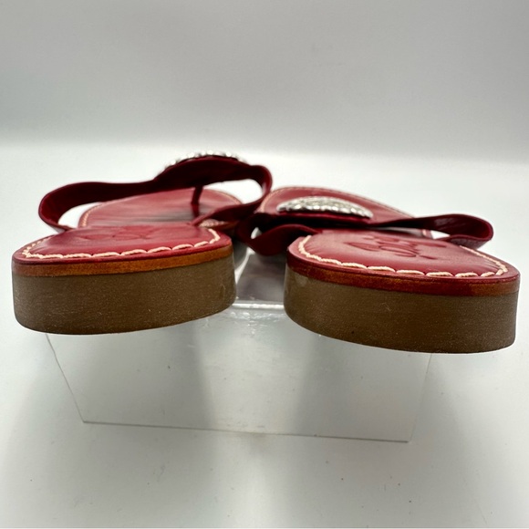 Brighton Red Alice Sandals Thong Flat Leather Womens Size 9M Silver Medallion - Picture 4 of 12